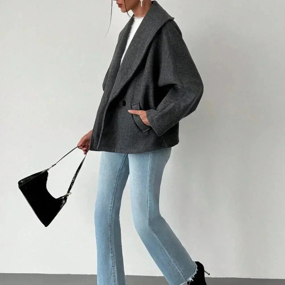 Grey Casual Women's Gray Elegant Blend Lapel Coat - Picture 5 of 7